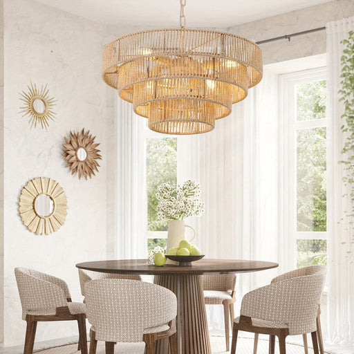 6-Light Bohemian Rattan Woven Pendant Light, 4-Tier Large Round Pendant Light Chandelier-ErisView