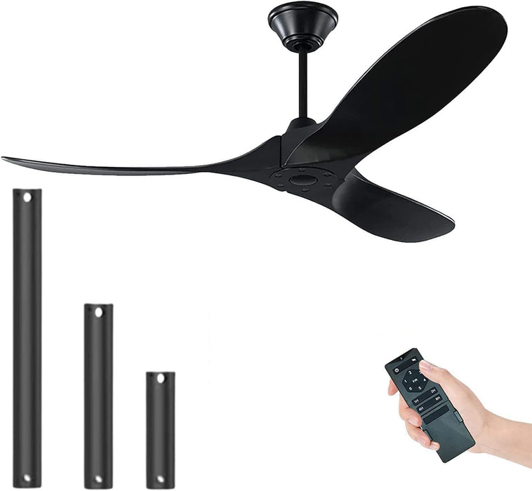 60 in. Black Ceiling Fan NO Light for Patio, Large Propeller Ceiling Fan for Sloped Ceiling, Remote Control Fan, Modern Wood Ceiling Fan for Gazebo-10-ErisView