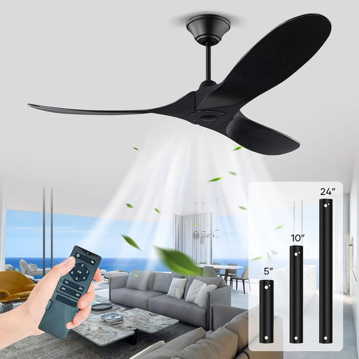 60 in. Black Ceiling Fan NO Light for Patio, Large Propeller Ceiling Fan for Sloped Ceiling, Remote Control Fan, Modern Wood Ceiling Fan for Gazebo-17-ErisView