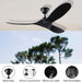 60 in. Black Ceiling Fan NO Light for Patio, Large Propeller Ceiling Fan for Sloped Ceiling, Remote Control Fan, Modern Wood Ceiling Fan for Gazebo-19-ErisView