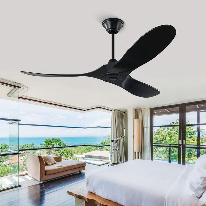 60 in. Black Ceiling Fan NO Light for Patio, Large Propeller Ceiling Fan for Sloped Ceiling, Remote Control Fan, Modern Wood Ceiling Fan for Gazebo-23-ErisView