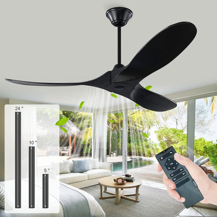 60 in. Black Ceiling Fan NO Light for Patio, Large Propeller Ceiling Fan for Sloped Ceiling, Remote Control Fan, Modern Wood Ceiling Fan for Gazebo-1-ErisView