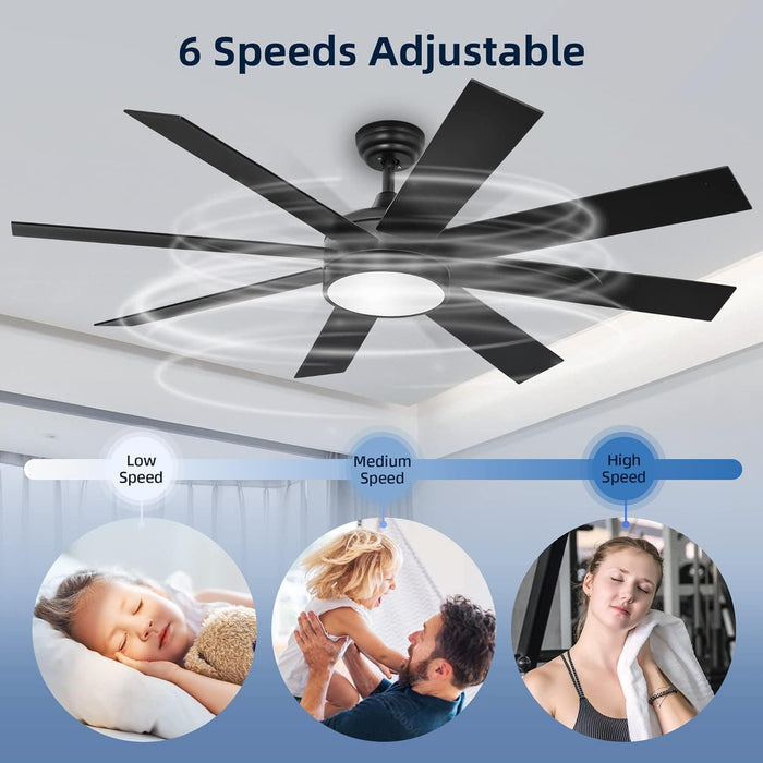 60 in. Black Ceiling Fan with Light and Remote, Modern Outdoor Fan, Quiet Reversible Fan in Winter Summer-3-ErisView