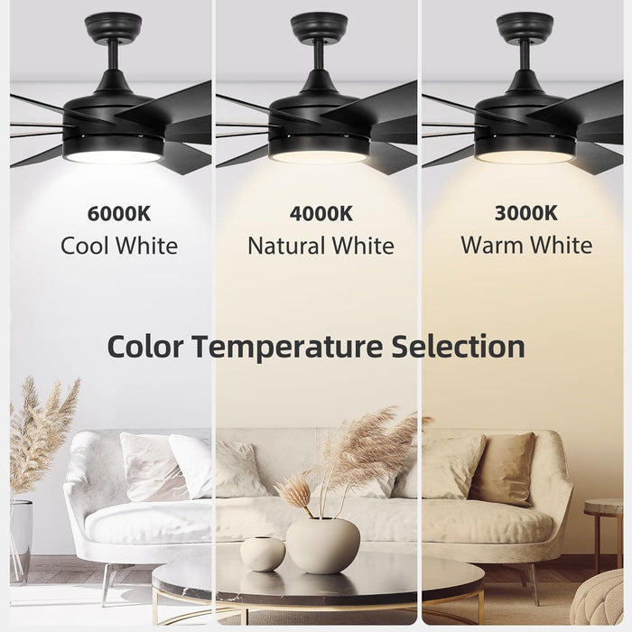 60 in. Black Indoor Outdoor Ceiling Fans with Light and Remote, Reversible Ceiling Fan, Modern Quiet Ceiling Fans-2-ErisView