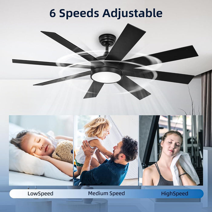 60 in. Black Indoor Outdoor Ceiling Fans with Light and Remote, Reversible Ceiling Fan, Modern Quiet Ceiling Fans-4-ErisView