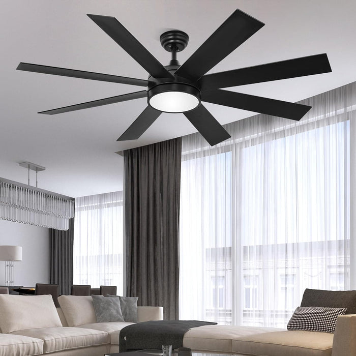 60 in. Black Indoor Outdoor Ceiling Fans with Light and Remote, Reversible Ceiling Fan, Modern Quiet Ceiling Fans-7-ErisView