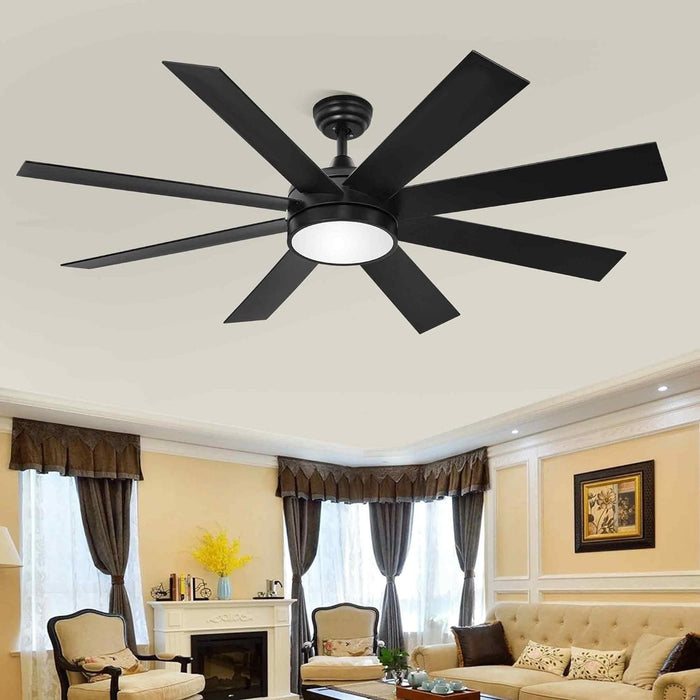 60 in. Black Indoor Outdoor Ceiling Fans with Light and Remote, Reversible Ceiling Fan, Modern Quiet Ceiling Fans-1-ErisView