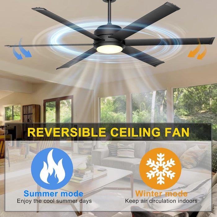 60 in. Black Outdoor Ceiling Fan with Light, Indoor Industrial Ceiling Fans with Remote APP Control, High End Ceiling Fans for Living Room Patio-4-ErisView