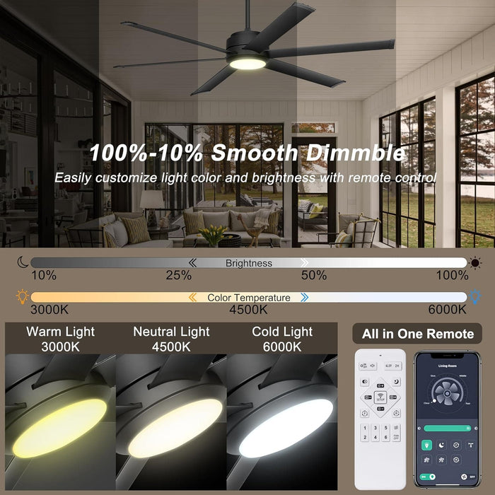 60 in. Black Outdoor Ceiling Fan with Light, Indoor Industrial Ceiling Fans with Remote APP Control, High End Ceiling Fans for Living Room Patio-5-ErisView