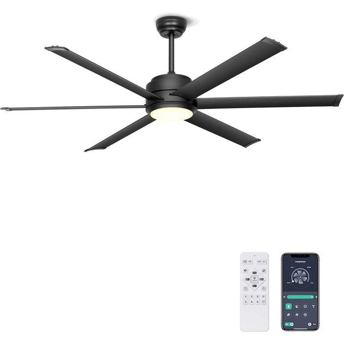 60 in. Black Outdoor Ceiling Fan with Light, Indoor Industrial Ceiling Fans with Remote APP Control, High End Ceiling Fans for Living Room Patio-1-ErisView