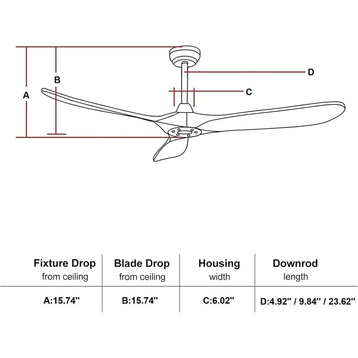 60 in. Ceiling Fan NO Light, Farmhouse Modern Ceiling Fan with Remote, 3 Wood Blades Reversible Ceiling Fan for Kitchen Bedroom Living Room Dining Room-7-ErisView