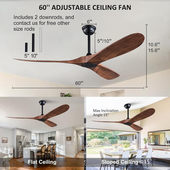 60 in. Ceiling Fan with Remote Control, Ceiling Fans without Lights, Energy Saving Ceiling Fans for Indoor Outdoor Bedroom Study Patio Courtyard-2-ErisView