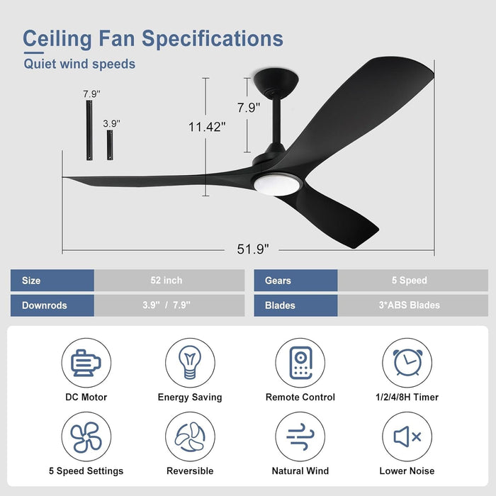 60 in. Ceiling Fan with Remote Control, White and Gold Ceiling Fans without Lights, Indoor Outdoor Reversible Quiet Ceiling Fans for Bedroom Living Room-12-ErisView