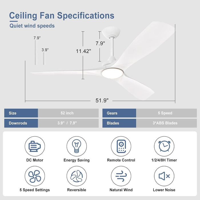 60 in. Ceiling Fan with Remote Control, White and Gold Ceiling Fans without Lights, Indoor Outdoor Reversible Quiet Ceiling Fans for Bedroom Living Room-26-ErisView