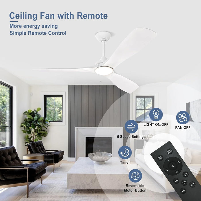 60 in. Ceiling Fan with Remote Control, White and Gold Ceiling Fans without Lights, Indoor Outdoor Reversible Quiet Ceiling Fans for Bedroom Living Room-27-ErisView