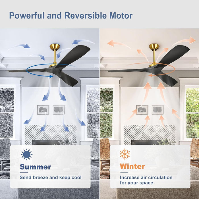 60 in. Ceiling Fan with Remote Control, White and Gold Ceiling Fans without Lights, Indoor Outdoor Reversible Quiet Ceiling Fans for Bedroom Living Room-30-ErisView