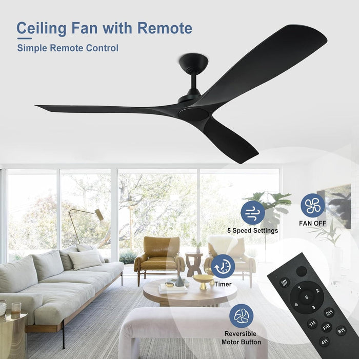 60 in. Ceiling Fan with Remote Control, White and Gold Ceiling Fans without Lights, Indoor Outdoor Reversible Quiet Ceiling Fans for Bedroom Living Room-55-ErisView