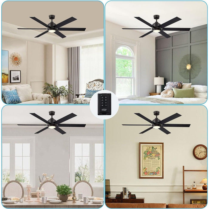 60 in. Large Black Bronze Ceiling Fan with Light and Remote, Farmhouse Industrial Ceiling Fans for Living Room Dining Room Bedroom, Stylish Ceiling Fans-5-ErisView