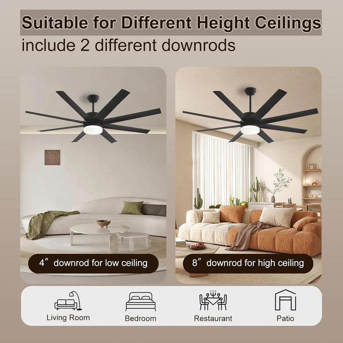 60 in. Large Ceiling Fan Light with Remote Control, Black Noiseless Indoor Reversible Ceiling Fan Winter Summer for Bedroom Living Room Dining Room-7-ErisView