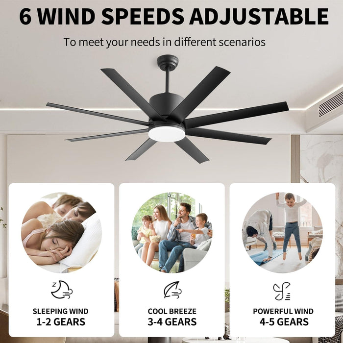 60 in. Modern Ceiling Fan with Light for Bedroom Living Room, Outdoor Ceiling Fans for Patio Porch, 8 Blades Reversible Quiet Ceiling Fans-7-ErisView