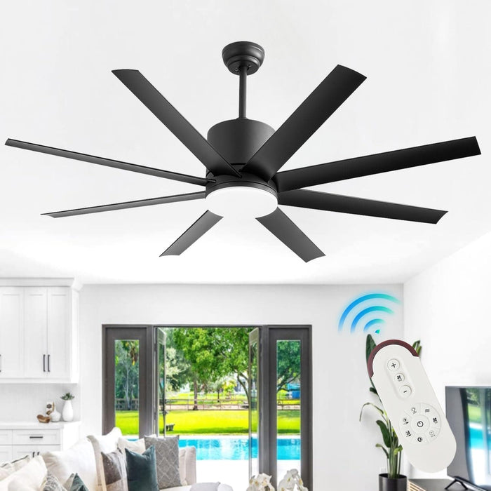 60 in. Modern Ceiling Fan with Light for Bedroom Living Room, Outdoor Ceiling Fans for Patio Porch, 8 Blades Reversible Quiet Ceiling Fans-1-ErisView