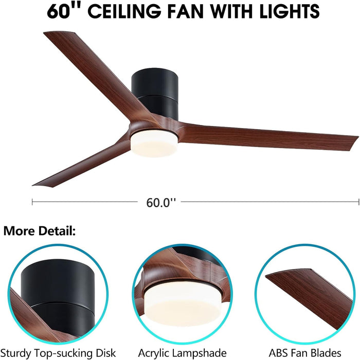 60 in. Modern LED 3 Blade Ceiling Fan for Bedroom Living Room Dining Room Patio Garage Kitchen, Farmhouse Flush Mount Remote Ceiling Fan with Light Control-7-ErisView