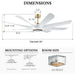 60 in. Modern White Gold Smart Wi-Fi Alexa Ceiling Fan with Light Remote, Indoor Reversible Quiet Ceiling Fans with Light-5-ErisView