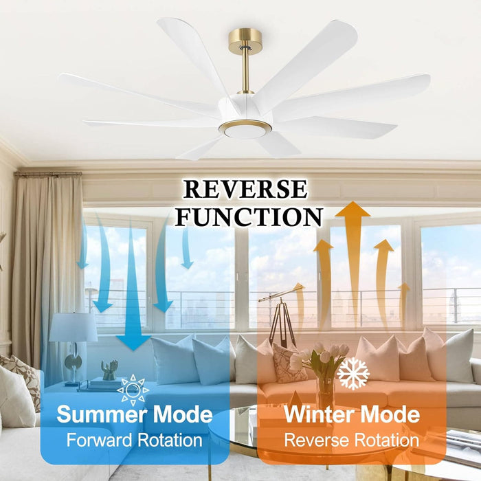 60 in. Modern White Gold Smart Wi-Fi Alexa Ceiling Fan with Light Remote, Indoor Reversible Quiet Ceiling Fans with Light-6-ErisView