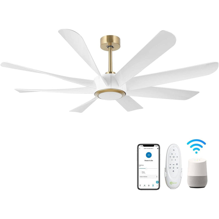 60 in. Modern White Gold Smart Wi-Fi Alexa Ceiling Fan with Light Remote, Indoor Reversible Quiet Ceiling Fans with Light-1-ErisView