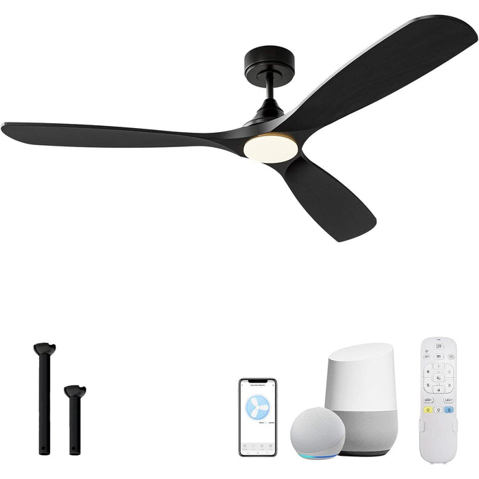 60 in. Smart Ceiling Fan with Light, Black Remote Control Fan with Alexa and APP Control for Home Office, Wood Reversible Quiet Ceiling Fans-1-ErisView