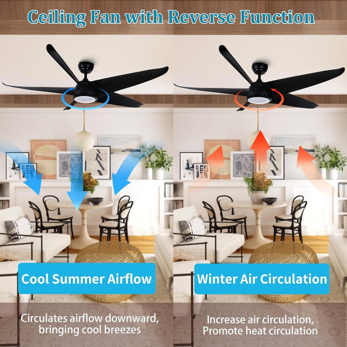 60 in. Traditional Fandelier Flush Mount and Light, Black Ceiling Fan with Remote Control, Dimmable Matte Black Ceiling Fan-4-ErisView