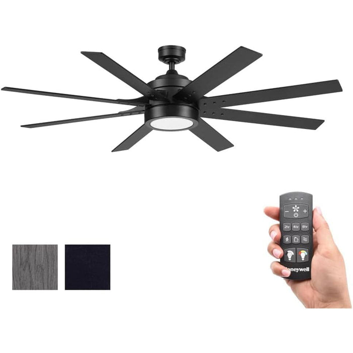 62 in. Black Modern Indoor Ceiling Fan with Lights and Remote, Reversible Ceiling Fan Summer Winter-1-ErisView