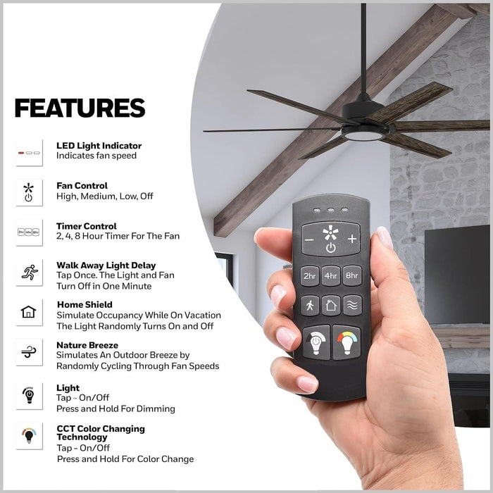 62 in. Matte Black Ceiling Fan with LED Light and Remote Control-5-ErisView