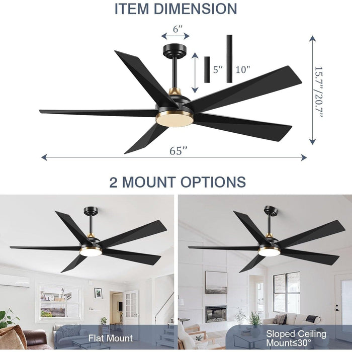 65 in. Black Ceiling Fan with Light and Remote Control, Indoor Outdoor Large Ceiling Fans for Bedroom, Designer Fans, Patio Porch Ceiling Fans-7-ErisView