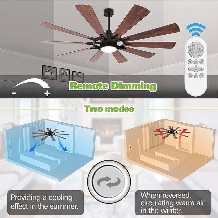 65 in. Large Remote Ceiling Fan with Light, Indoor Outdoor Farmhouse Reversible Fan in Winter Summer for Living Room Basement Sunroom Porch Patio-2-ErisView