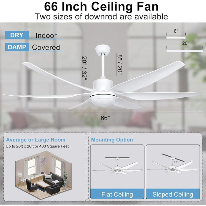 66 in. Large Remote Control Ceiling Fan and Light, Modern Ceiling Fan for Patio Porch Warehouse Garage, Indoor Ceilig Fan for Living Room Bedroom-6-ErisView