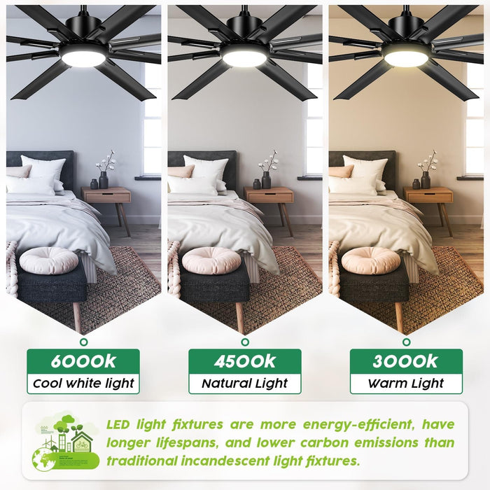 72 in. Black Modern Large Ceiling Fan with Light Remote, Stylish Ceiling Fans, Industrial Farmhouse Ceiling Fans for Bedroom Living Room Porch Patios-3-ErisView