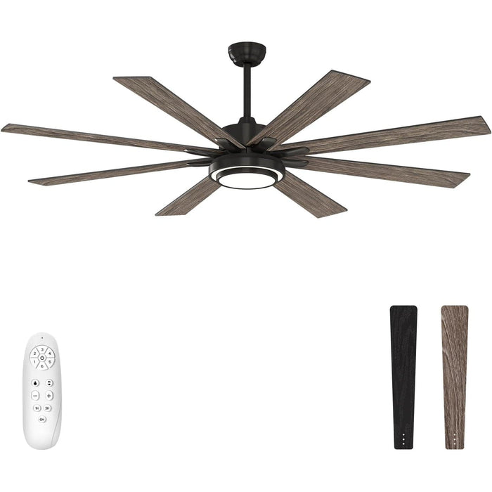 72 in. Black Reversible Ceiling Fan, Remote Control Ceiling Fan with Light, Cathedral Ceiling Fan, Mid Century Modern Ceiling Fan-1-ErisView