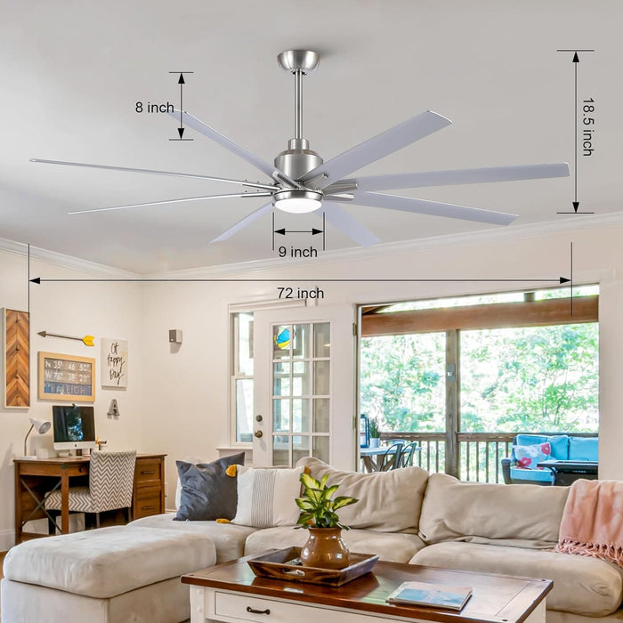 72 in. Brushed Nickel Ceiling Fan, Large Remote Control Ceiling Fan with Light, Industrial Ceiling Fans for Living Room Office, Covered Ceiling Fan -9-ErisView