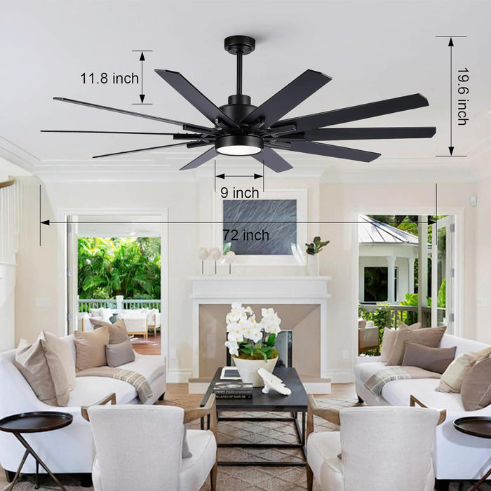 72 in. Large Black Ceiling Fan with Lights and Remote, Industrial Reversible Ceiling Fan, Black Modern Ceiling Fan for Kitchen Living Room Patio-8-ErisView