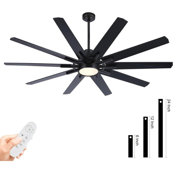 72 in. Large Black Ceiling Fan with Lights and Remote, Industrial Reversible Ceiling Fan, Black Modern Ceiling Fan for Kitchen Living Room Patio-1-ErisView