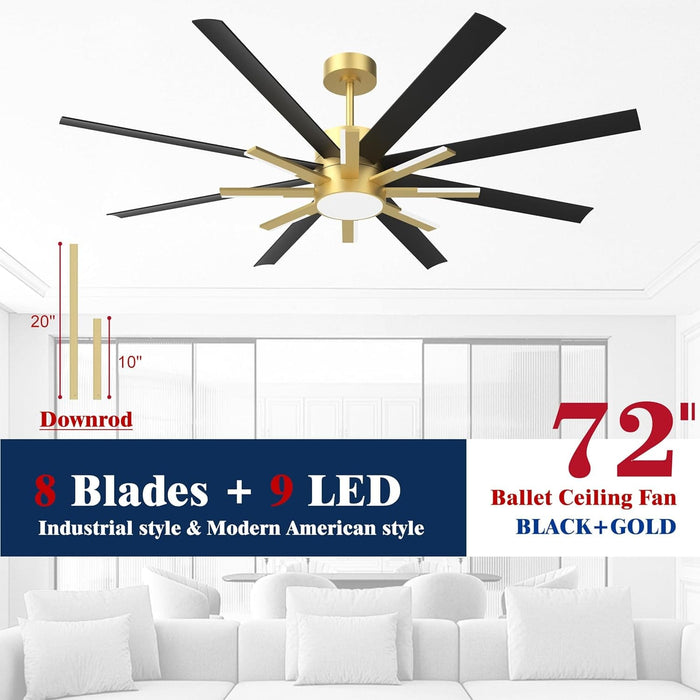 72 in. Large Ceiling Fans, Outdoor Ceiling Fan with Light and Remote, Indoor Outdoor Modern Ceiling Fan for Living Room, Patio Fans, Black Outdoor Fan-2-ErisView