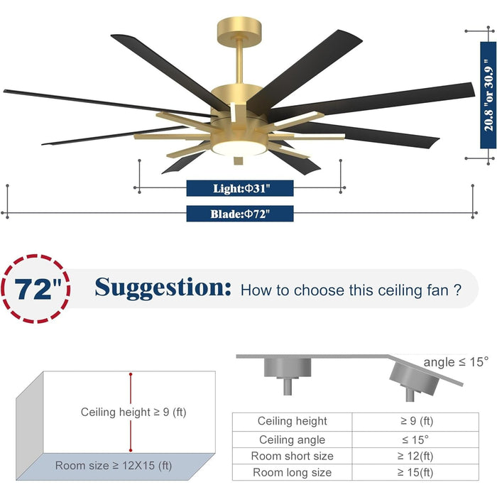 72 in. Large Ceiling Fans, Outdoor Ceiling Fan with Light and Remote, Indoor Outdoor Modern Ceiling Fan for Living Room, Patio Fans, Black Outdoor Fan-6-ErisView