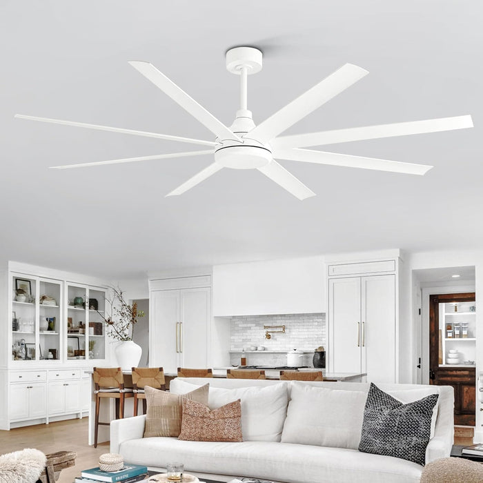 72 in. Large Ceiling Fans without Lights, Reversible Quiet Ceiling Fans with Remote, White Industrial Style Ceiling Fans for Kitchen-2-ErisView