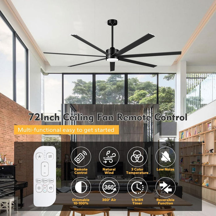 72 in. Large Outdoor Ceiling Fans, Waterproof Fan for Patio, Black Industrial Ceiling Fans with Lights, Large Wet Rated Ceiling Fans, Porch Ceiling Fans-4-ErisView