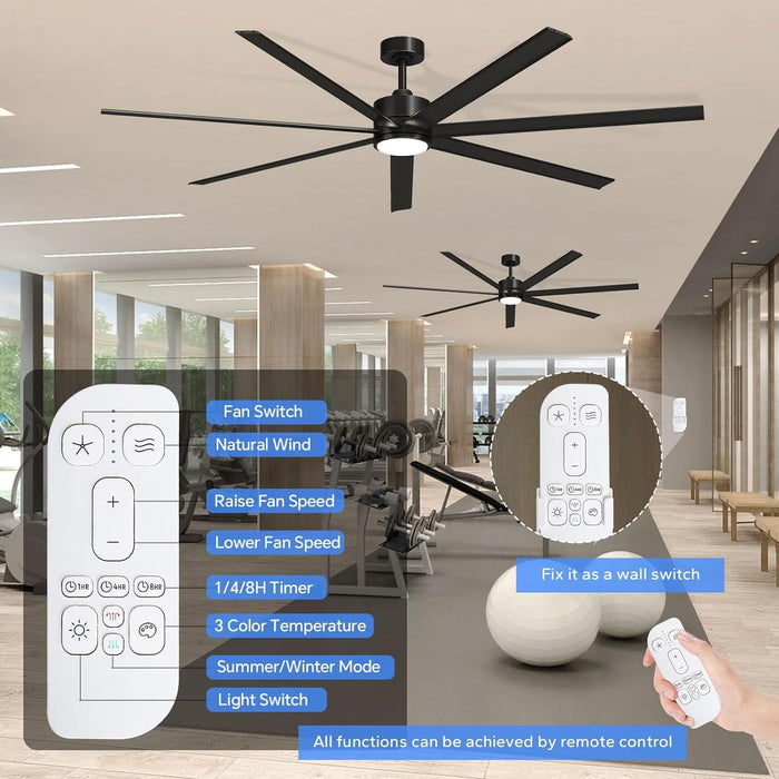 72 in. Large Outdoor Ceiling Fans with Light and Remote, Large Modern Industrial Ceiling Fans, Mini Reversible Ceiling Fan for Patio Porch Shop Garage-6-ErisView