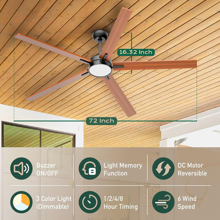 72 in. Large Wood Remote Control Ceiling Fan and Light, Reversible Flush Mount Low Profile Ceiling Fan for Living Room, Outdoor Ceiling Fan for Patio-3-ErisView