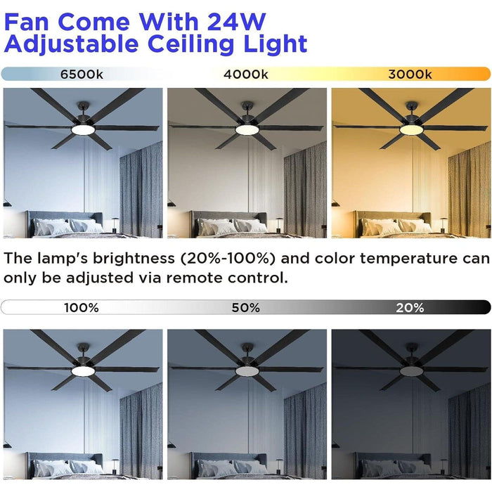 72 in. Modern Remote Control Ceiling Fan and Light, 6 Metal Blade Fan, Reversible Quiet Black Ceiling Fan for Living Room, Garage Ceiling Fan -3-ErisView