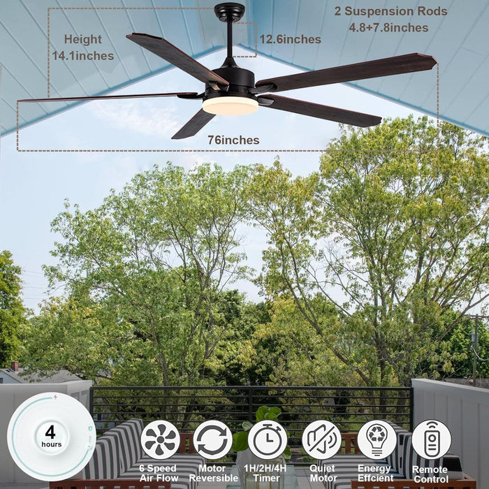 76 in. Large Remote Control Ceiling Fan and Light, Stylish Ceiling Fans, Farmhouse Industrial Ceiling Fan Light for Patio Living Room Bedroom-7-ErisView