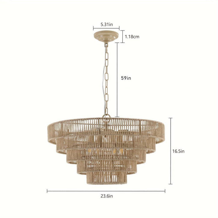 8-Light Bohemian Rattan Woven Pendant Light, 5-Tier Large Round Pendant Light Chandelier-ErisView